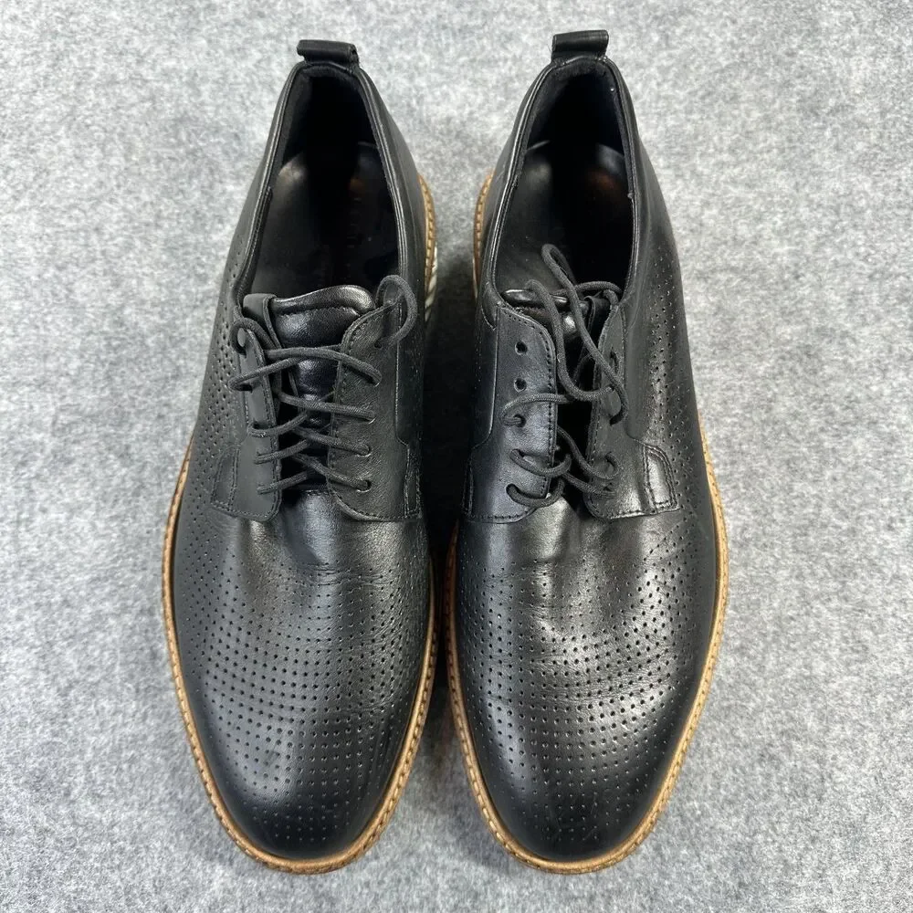 Ecco ST.1 Shoes Mens Size 11.5 Black Leather Derby Lace Up Comfort Dress EU 45